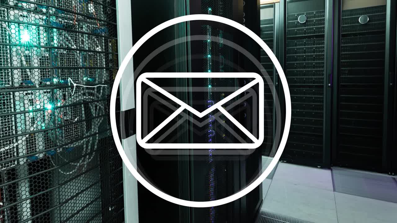 Animation of email icon over servers
