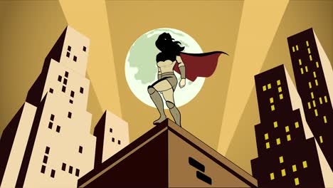 superhéroe femenina loopable en la ciudad por la noche video de animación