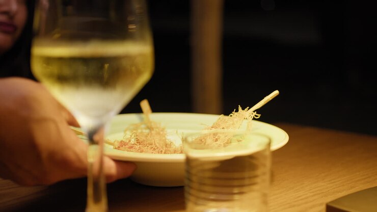Waiter Brings The Gourmet Shrimp Dish To The Happy Woman For Dinner