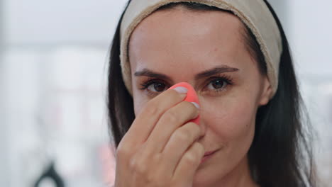 beauty blogger preparing makeup indoors pov video. woman enjoying daily visage