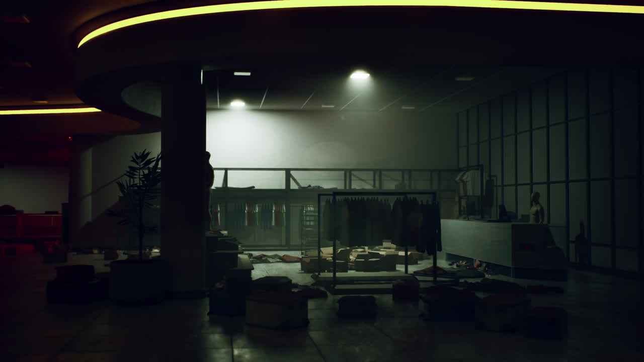 una tienda oscura y vacía por la noche