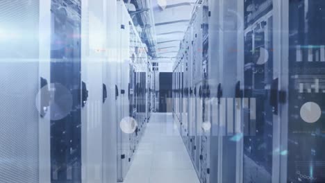 animation of data processing over tech room with computer servers