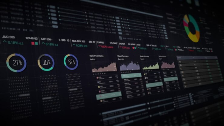 Dynamic data visuals for business info graphics, animated charts, and data-driven insights for a business meeting mock-up. Explore the world of trading, stock exchanges, and crypto