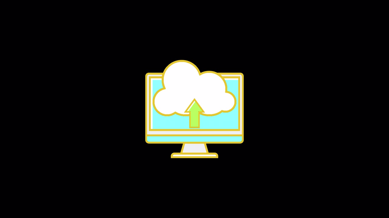 Animated Computer Monitor Uploading Data to the Cloud