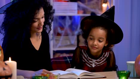 Mother and Daughter Reading on Halloween