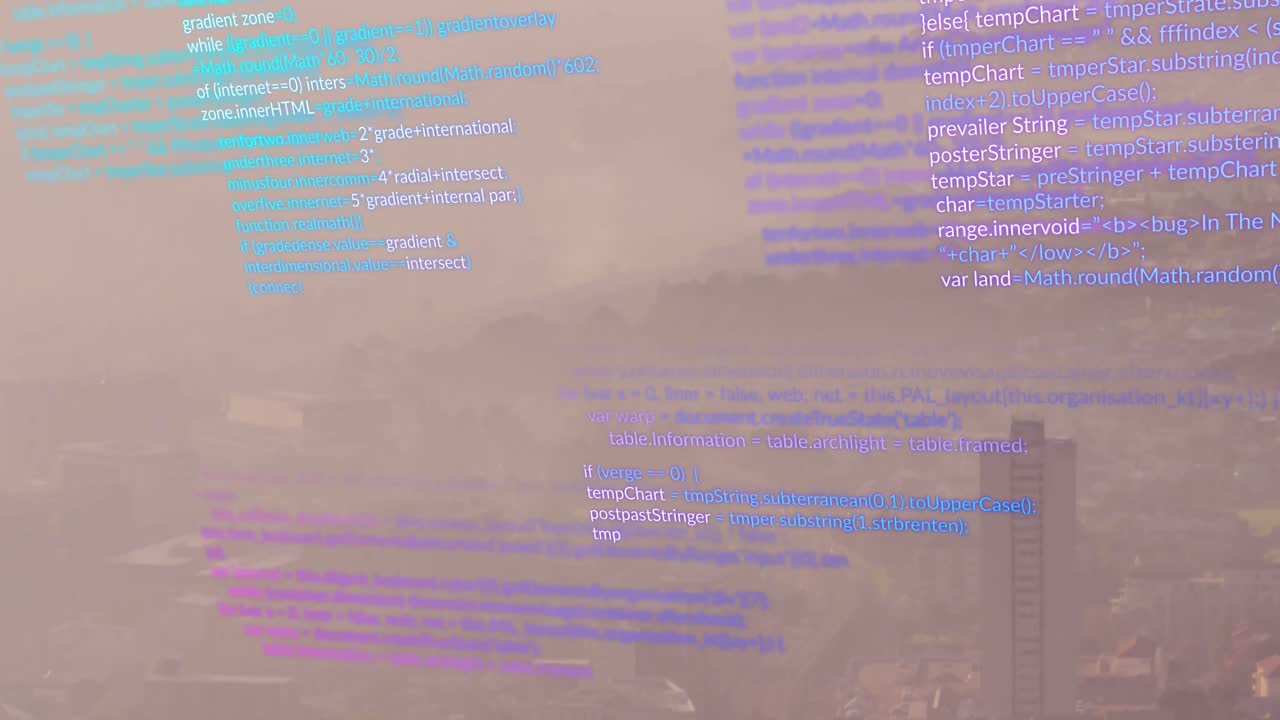 도시 풍경 위의 데이터 처리 애니메이션