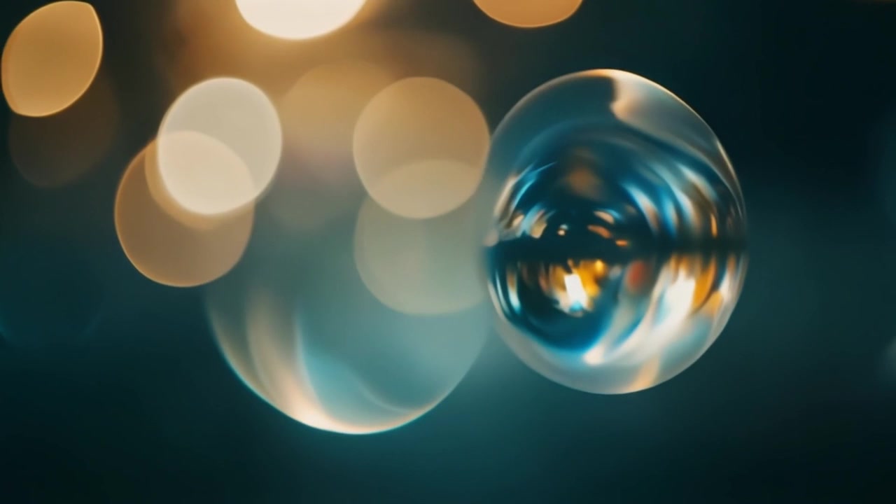 Bolha de Sabão Flutuante com Reflexos de Luz Bokeh.