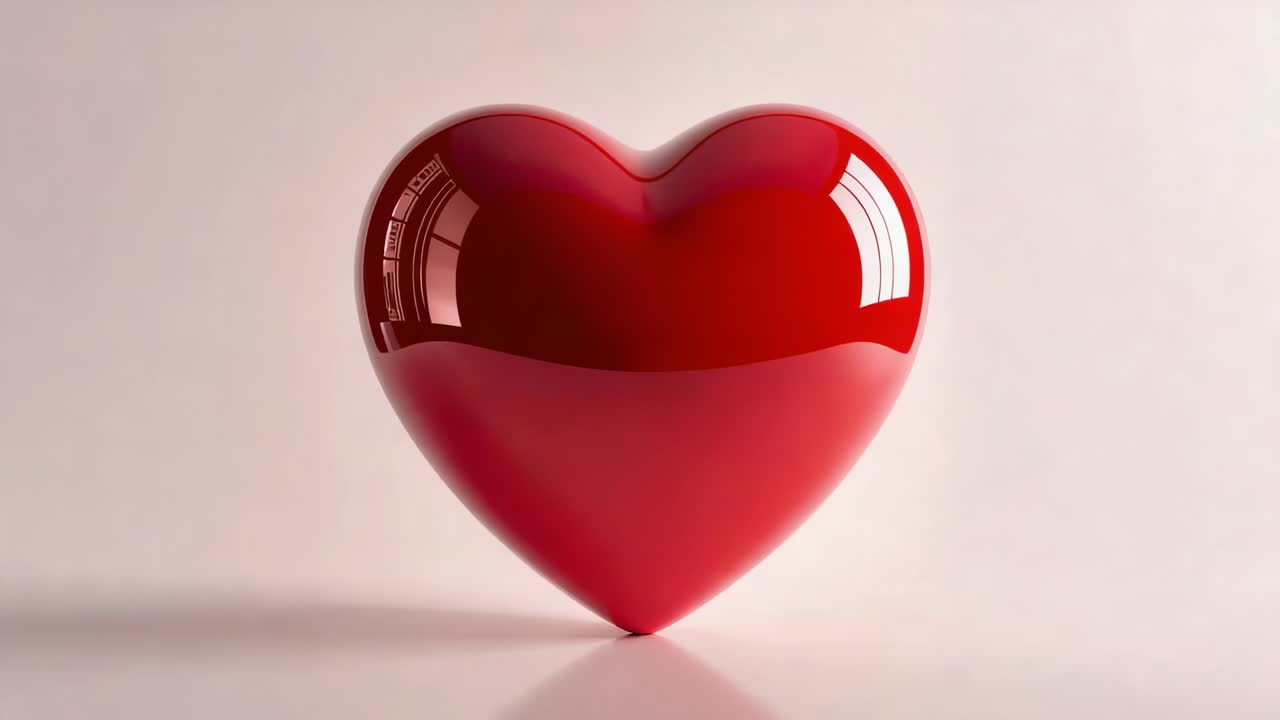 Riproduzione di una scultura lucida a forma di cuore rosso che ruota e si inclina su un tavolo da studio, con visualizzazione di un softbox