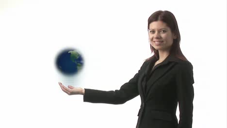 Woman-Holding-Globe-and-Smiling