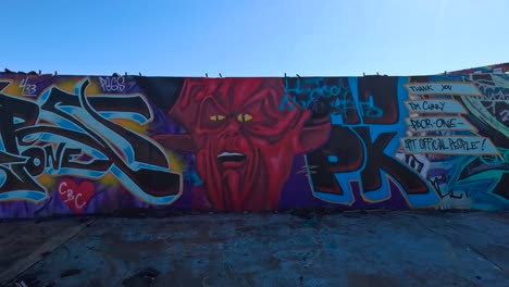 camera pulls in onto a graffiti wall