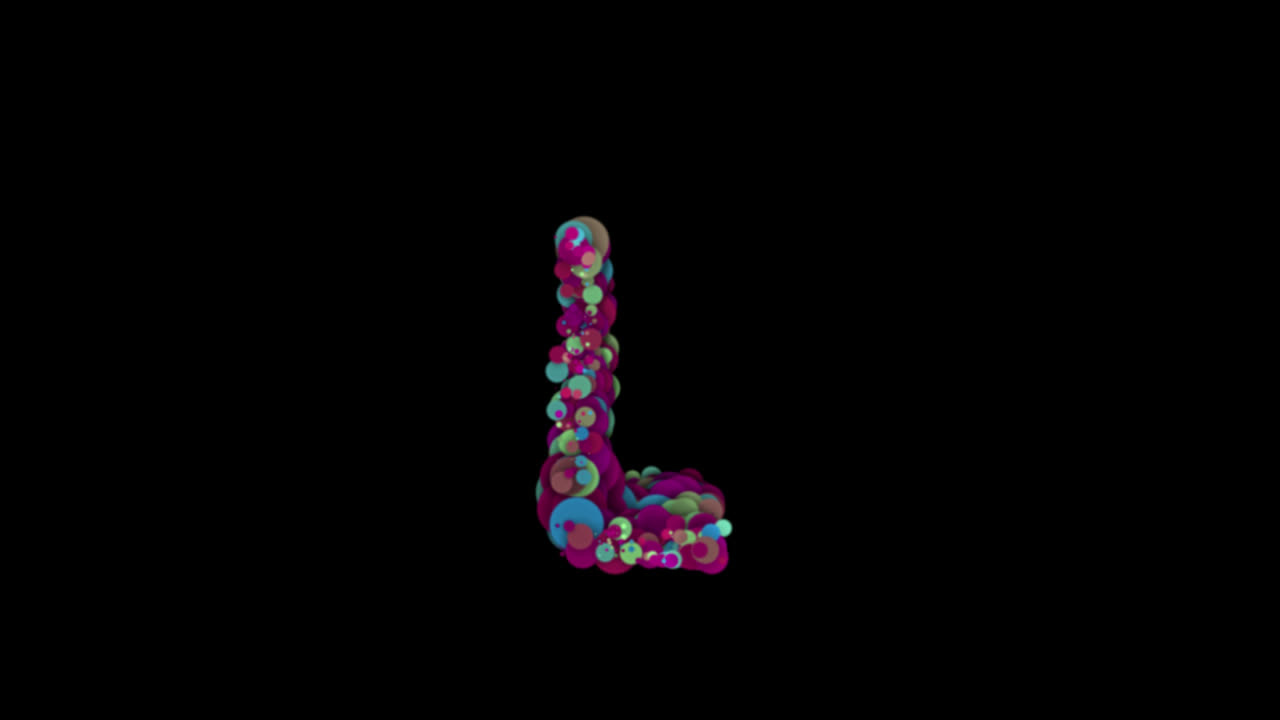 Bolle di particelle colorate che formano la lettera L su sfondo trasparente