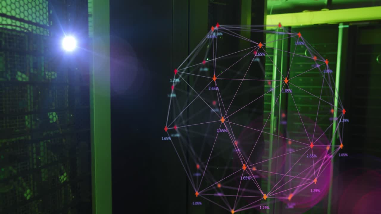 animación de las conexiones y luz sobre la sala del servidor