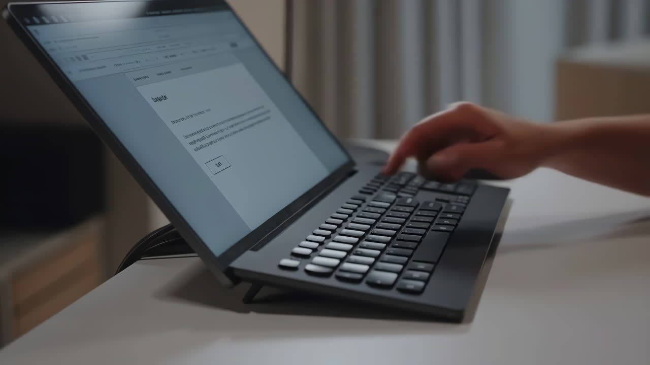 Person typing and using a mouse on a laptop