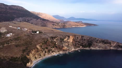 AERIAL-Side-Panning-Shot-of-the-Mountainous-Albanian-Riviera