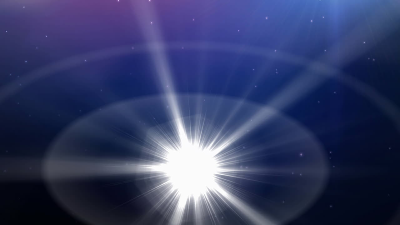 우주의 파란색과 보라색 빛의 흔적에 빛나는 별들의 애니메이션