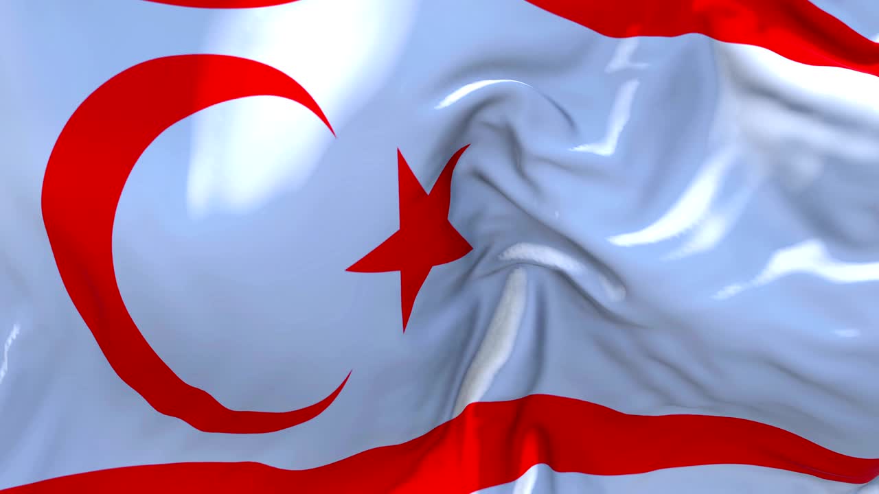 bandera de la república turca de chipre del norte ondeando en el viento animación en cámara lenta. bandera de textura de tela realista de 4k soplando suavemente en un día de viento fondo de bucle continuo sin costuras.