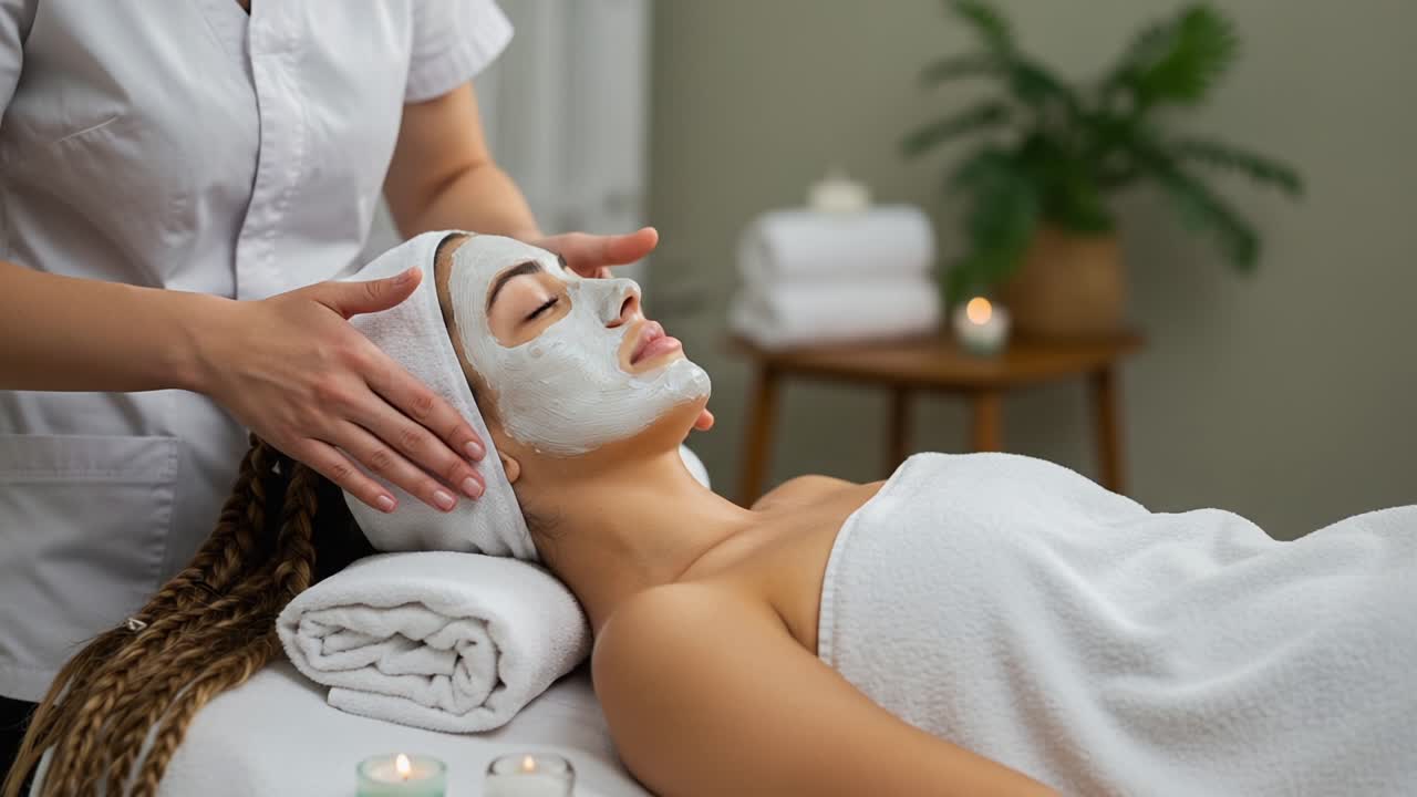 Relaxing Facial Treatment: A Spa Experience Featuring a Woman Enjoying a Soothing Facial with Natural Ingredients for Radiant Skin and Rejuvenation