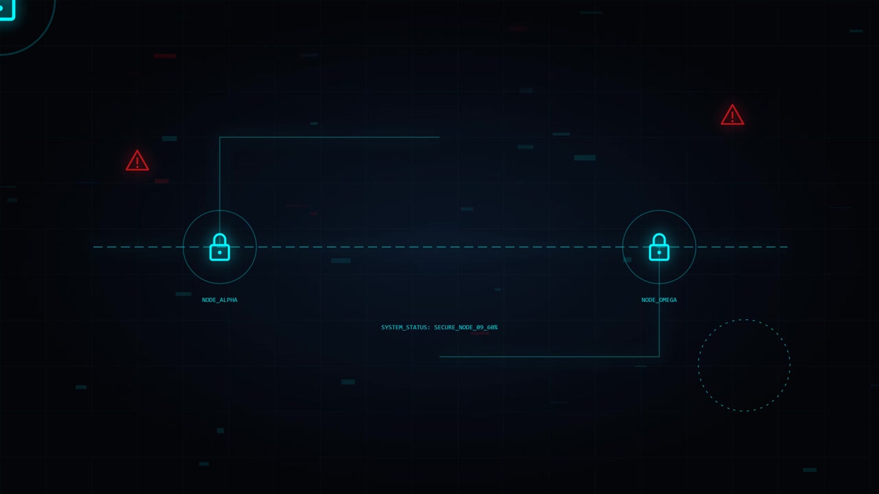 Digital Network Security Interface with Data Nodes and Encryption Locks