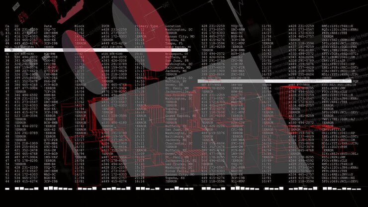 Animation of geometric shapes overlaying cityscape wireframe in abstract design