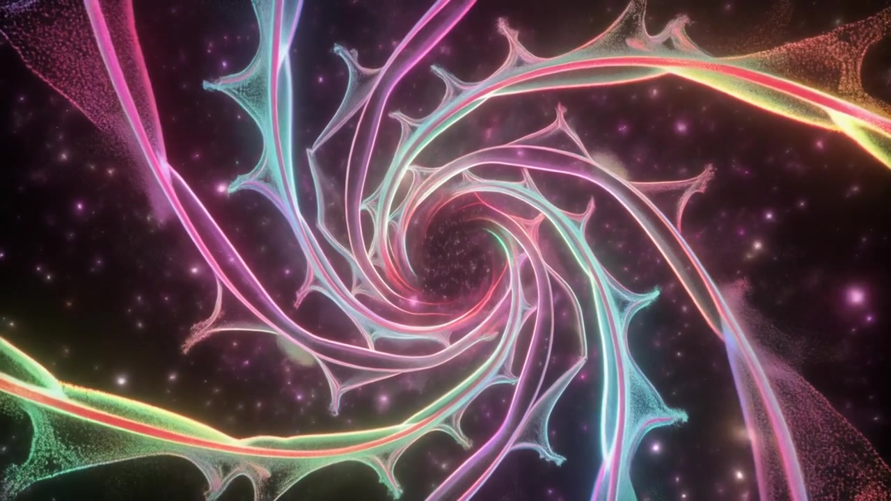 Abstract Glowing Spiral Tunnel with Particle Effects