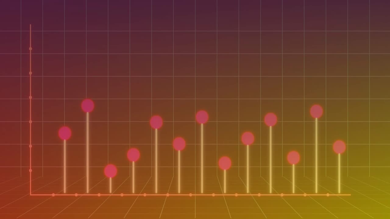 그라디언트 배경 위에 불 스틱 그래프와 컴퓨터 언어의 애니메이션