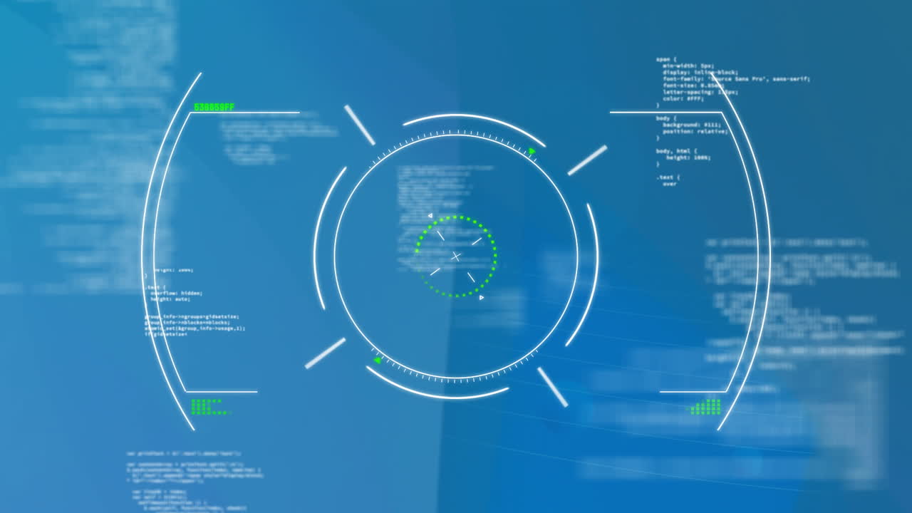 파란색 배경 위의 디지털 데이터 처리의 애니메이션