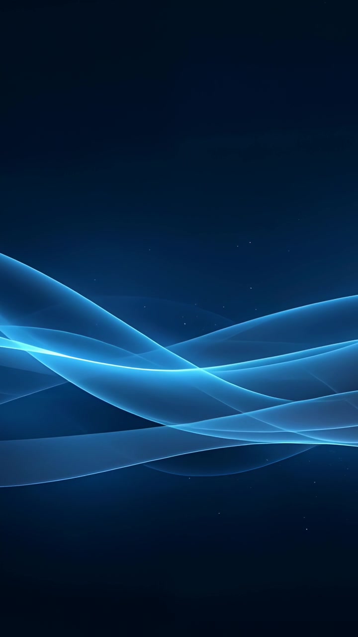 Vertical video: Playback starting translucent cyan ribbons shifting across dark field with sparks