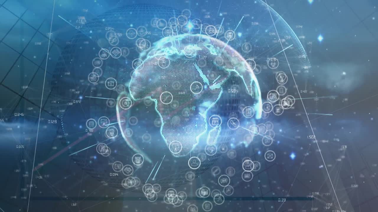 Animation of globe and connections on blue background