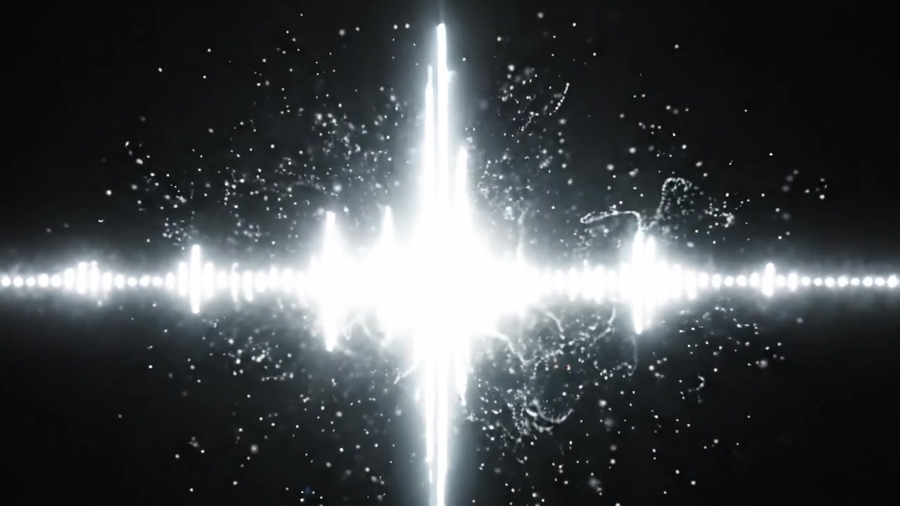 Una Rappresentazione Visiva Dinamica di Onde Sonore e Frequenze, che Cattura l'Essenza delle Vibrazioni Audio Attraverso Schemi di Luce Eterei e Particelle