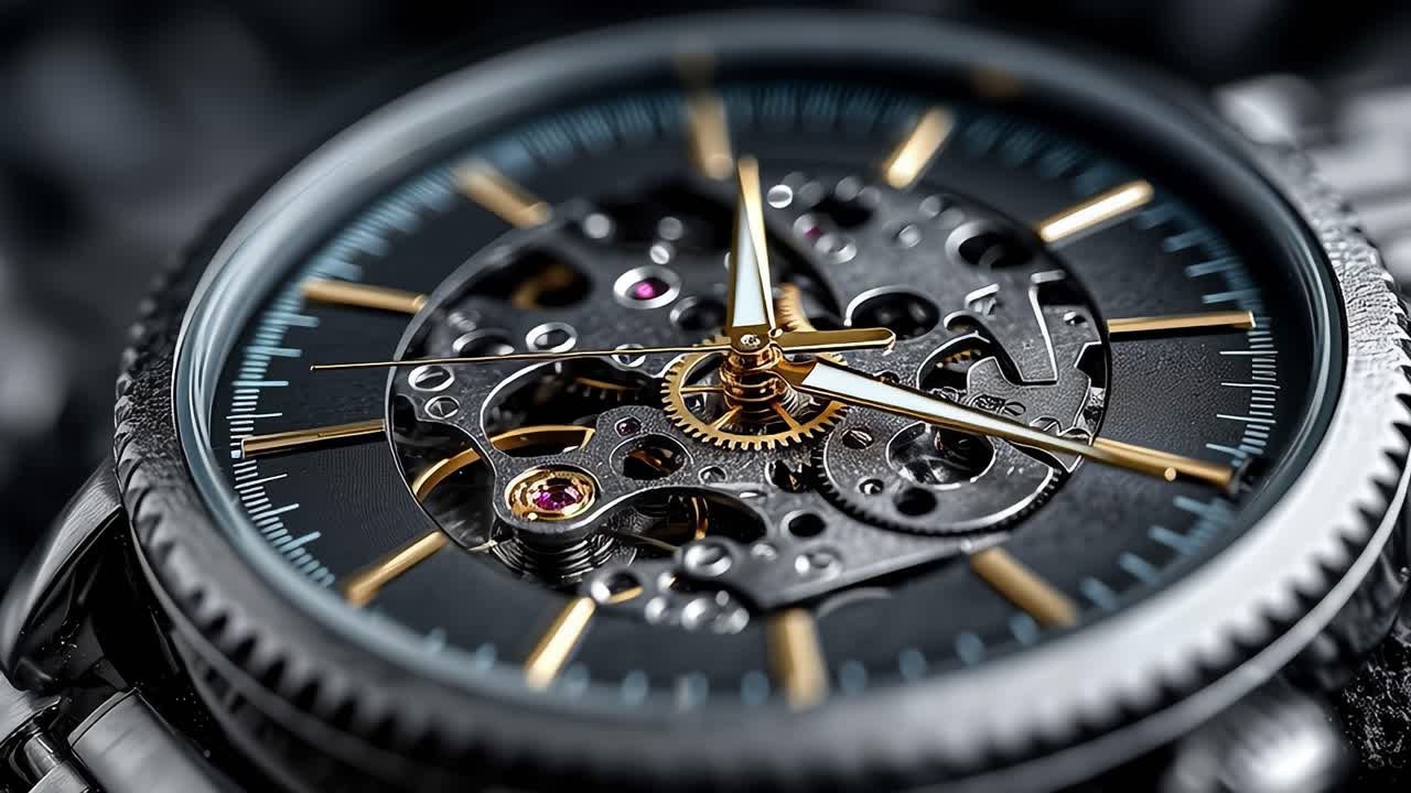 Luxury automatic watch mechanism ticking showing time