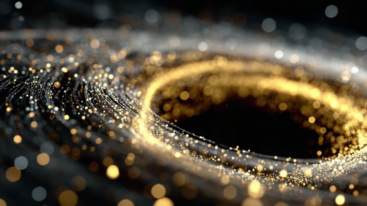 Mesmerizing Visual of a Vortex: An Artistic Representation of Energy and Light Spiraling into a Black Hole with Glittering Particles Against a Dark Background