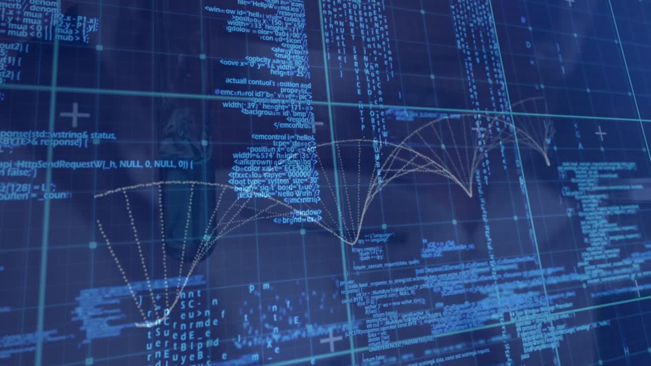 Animation of data processing network of connections and grid