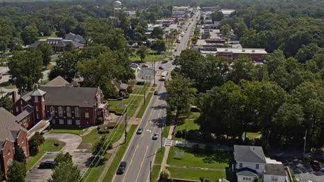 jackson georgia aerial v9 drone forward flying on third street capturing downtown townscape toward distance water tower - shot with inspire 2, x7 camera - september 2020