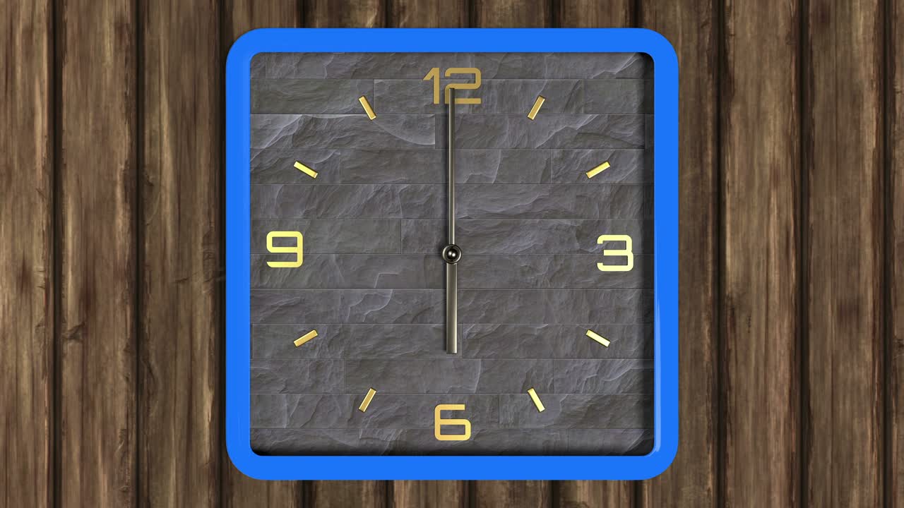 animación 3d de reloj de forma cuadrada en la pared. patrón sin costuras de tiempo en movimiento.