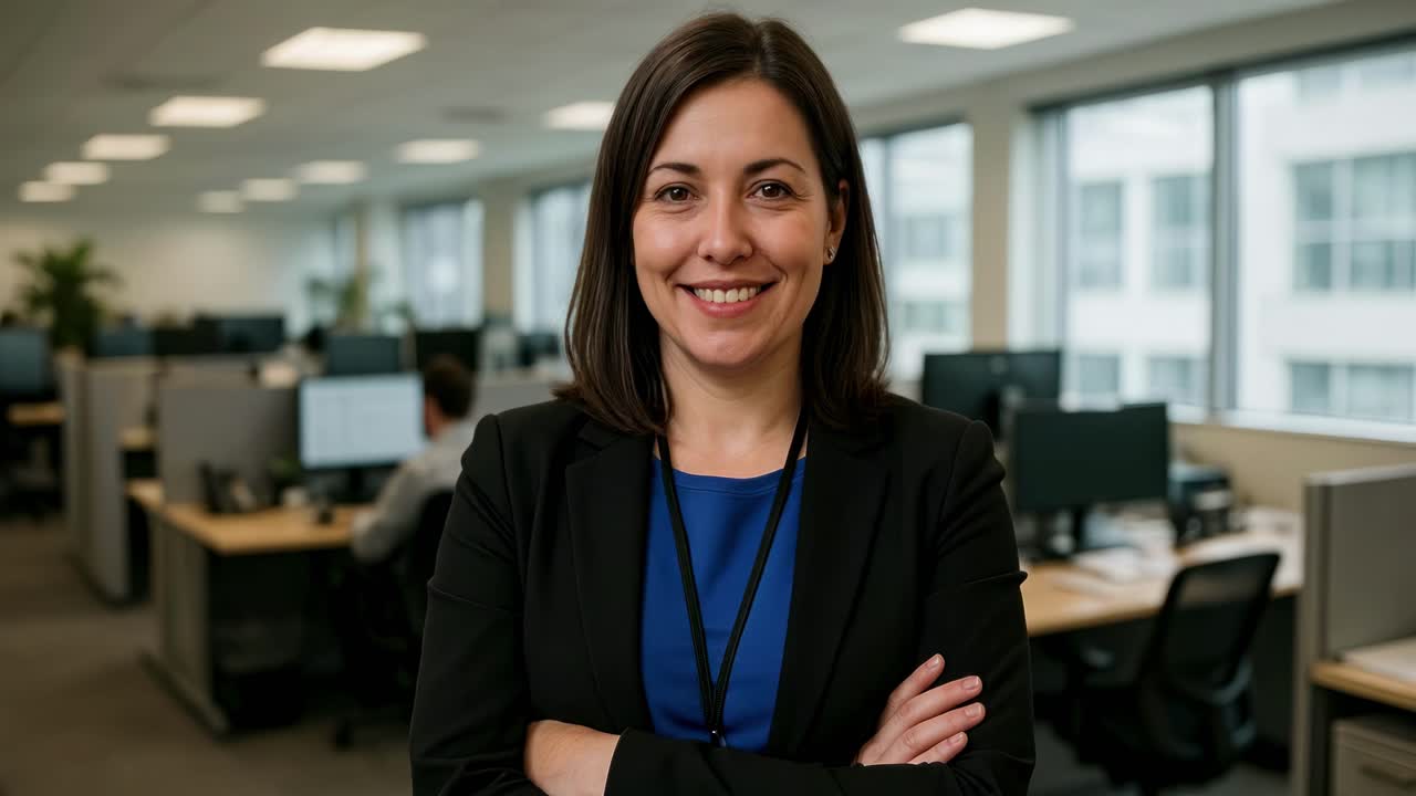 Professional woman in a modern office, captured in a medium shot