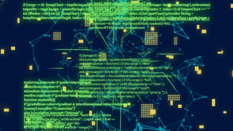 animation of data processing and network of connections on black background