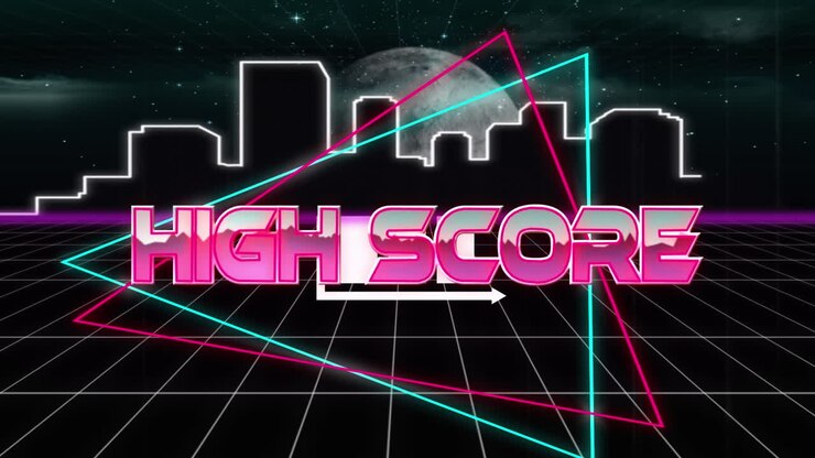 Animation of high score in digital abstract space with city