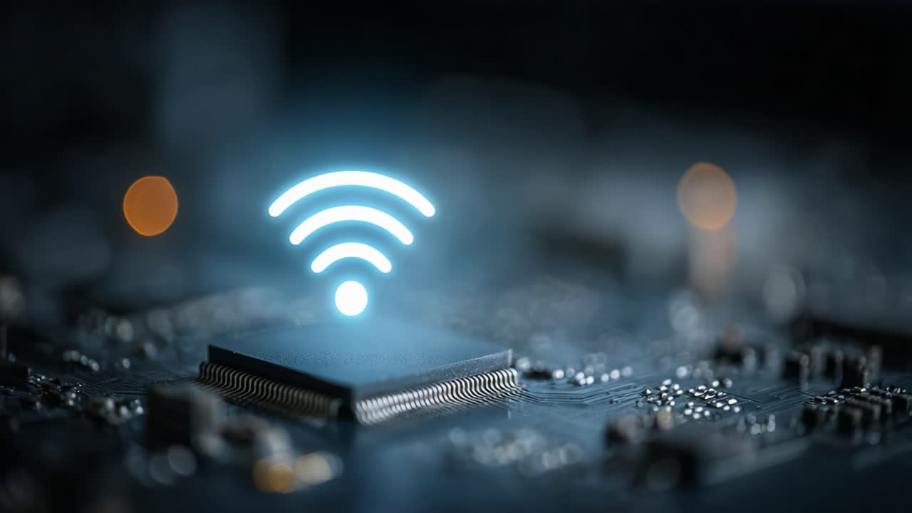 Exploring Wireless Technology: A Close-Up View of a Circuit Board Featuring an Iconic Wi-Fi Signal Indicating Connectivity and Digital Interaction