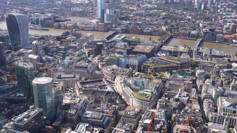 aerial view of the bank of england, mansion house, royal exchange and the bloomberg centre, london, uk