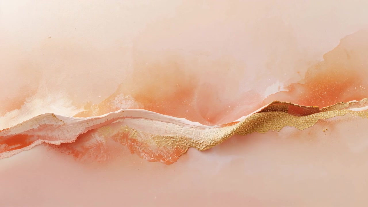 Shifting ridge responding to frames deepening coral wash torn white edge and gold on canvas