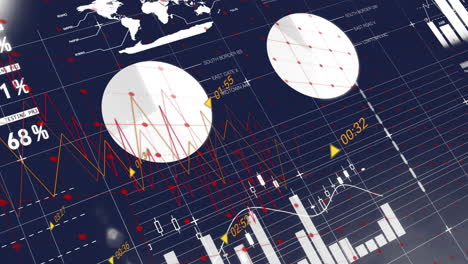 animation of financial graphs and world map overlay on dark background