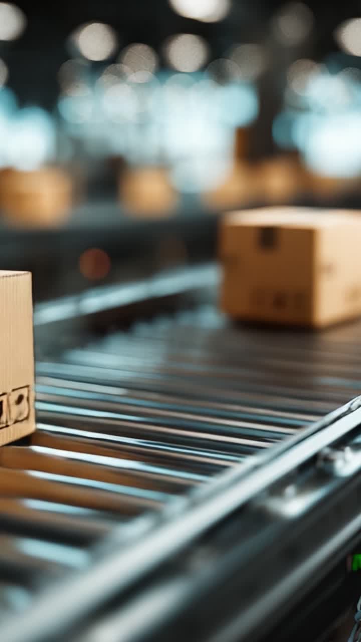 Streamlined Package Handling on a Conveyor Belt in a Modern Warehouse Environment, Showcasing Efficient Logistics Solutions and Automated Systems for Delivery