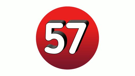 3d number 57 fifty seven sign symbol animation motion graphics icon on red sphere on white background,cartoon video number for video elements