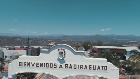 aerial shot of the arches at the entrance of badiraguato