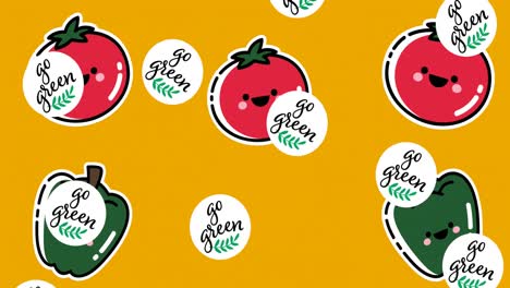 animation of vegetables icons over go green texts