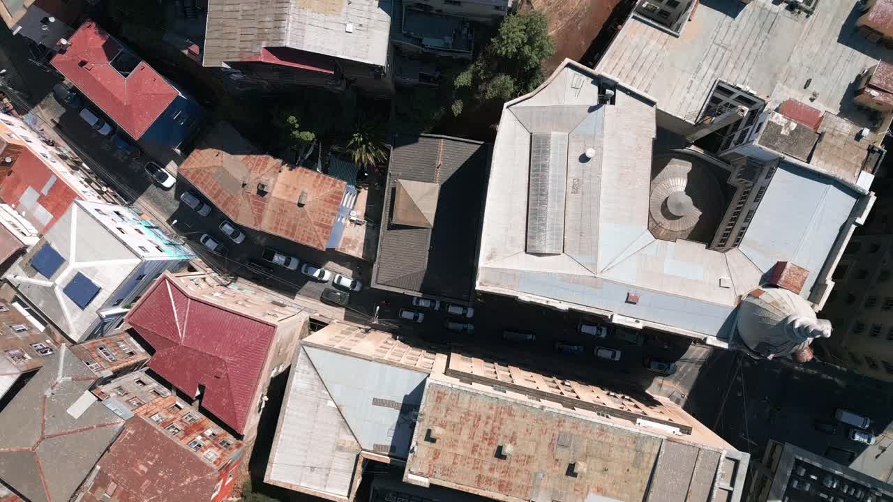 Top-down view of Historic Buildings and Urban Landscape in Valparaiso, Chile