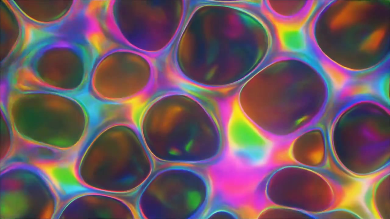 Bolle liquide iridescenti astratte che si muovono con un movimento fluido
