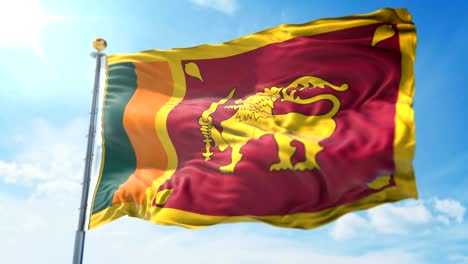 sri lanka flag seamless looping 3d rendering video. beautiful textile cloth fabric loop waving