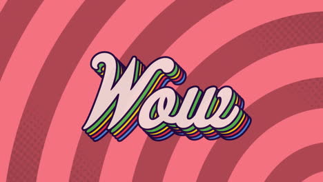 animation of rainbow wow text over pink pattern background