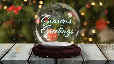 seasons greetings on a snow globe